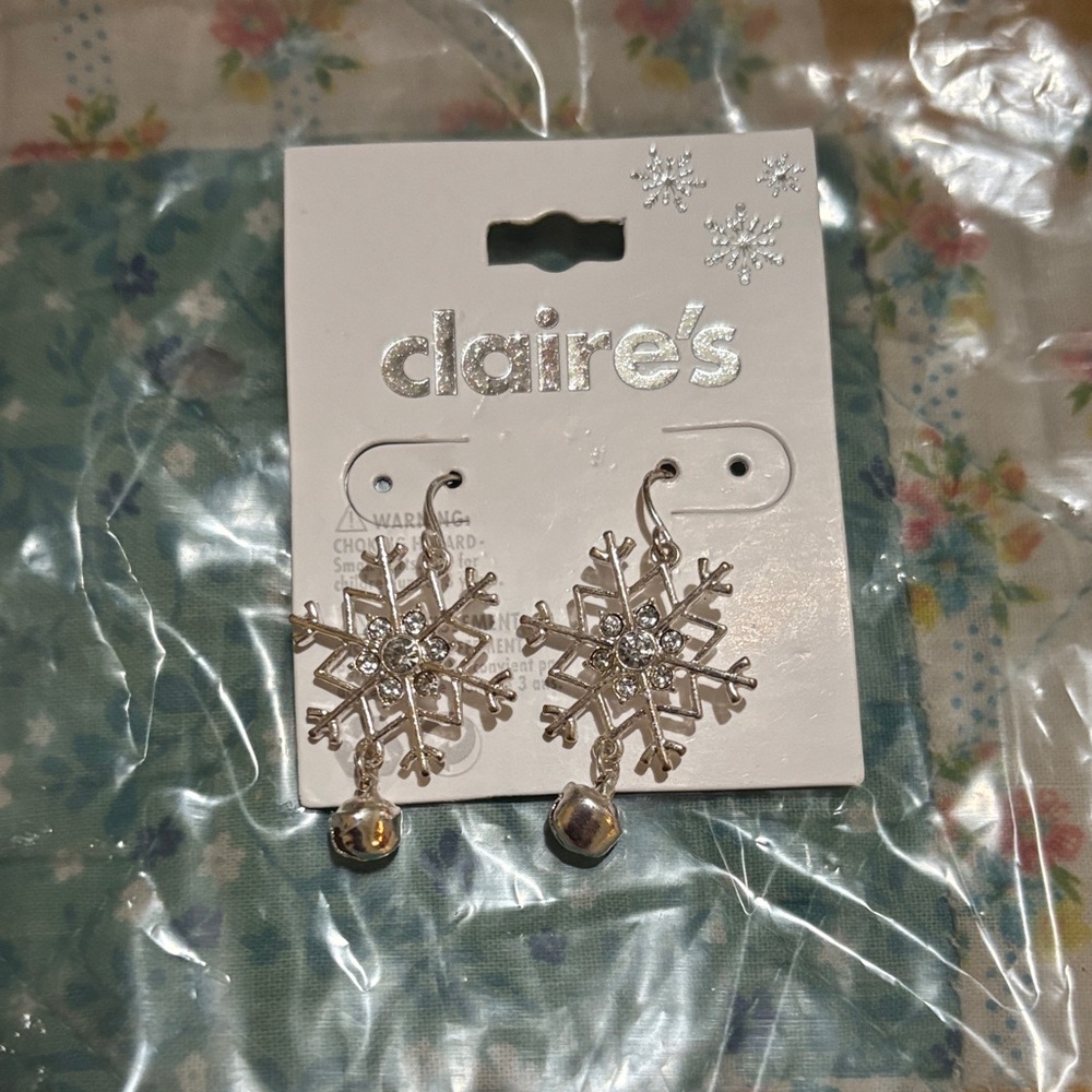 Claire's Silver Snowflake Earrings with Bells
